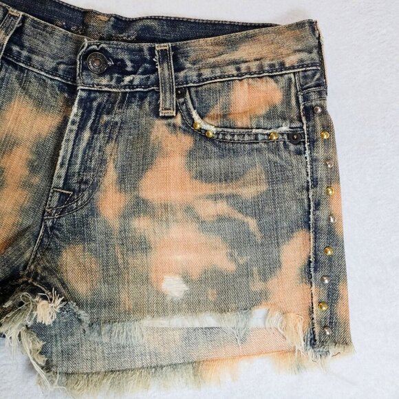 7 For All Mankind Designer Denim Cutoff Shorts – Blue Raw Hem Mid Rise Sz 25 - Picture 9 of 14
